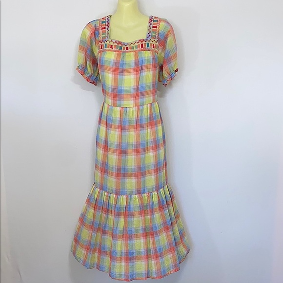 Johnny Was Dress “Delacy” Colorful Striped MIDI Excellent Sz Sm - Picture 1 of 7